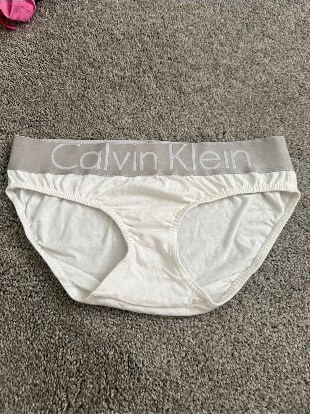 Calvin Klein Off-White Bikini Briefs with Gray Logo Waistband
